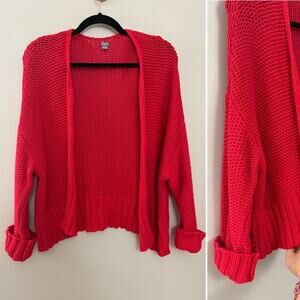 Aerie Holiday Christmas Red Cozy 100% Cotton Chunky Knit Cardigan Sweater M/L